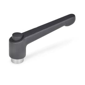 GN 303.1 Manettes indexables, Zinc moulé sous pression, Insert Acier inoxydable, avec filetage femelle, avec bouton de déverrouillage Couleur du bouton de déverrouillage: S - noir, RAL 9005