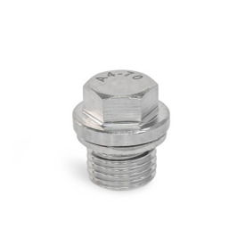 DIN 910 Threaded Plugs, Steel / Stainless Steel, with Collar and External Hex Material: A4 - Stainless steel<br />Type: AN - With sealing ring in stainless steel