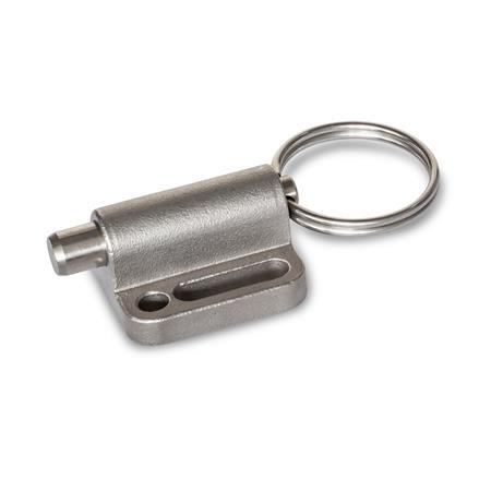 Pistoncini di posizionamento a molla GN 417: Acciaio INOX, con anello di sollevamento / con anello a occhiello, senza posizione di arresto