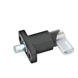 GN 722.2 Spring Latches with Flange for Surface Mounting, Right-Angled to the Plunger Pin Type: B - Latch position parallel to mounting holes<br />Finish: SW - Black, RAL 9005, textured finish