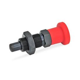 GN 817 Indexing Plungers, Steel, with Red Knob Type: BK - Without rest position, with lock nut<br />Color: RT - Red, RAL 3000, matte finish