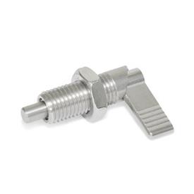 GN 721.5 Stainless Steel Cam Action Indexing Plungers, without Locking Function Type: LAK - Left-hand lock, with lock nut