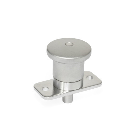 Minipernos de retención GN 822.12: Acero inoxidable, con brida para montaje superficial, con y sin bloqueo de posición