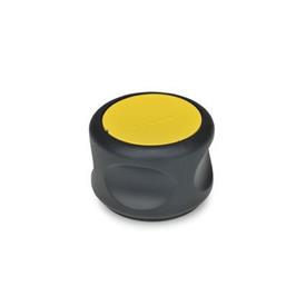 GN 624.5 Pomos giratorios, plástico, casquillo acero inoxidable, Softline Color de la tapa de cubierta: DGB - amarillo, RAL 1021, acabado mate