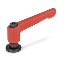 GN 307 Manettes indexables, zinc moulé sous pression, insert acier, avec filetage femelle, avec disques de positionnement Couleur: RS - rouge, RAL 3000, finition texturée