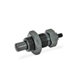 GN 817 Indexing Plungers, Steel / Plastic Knob Type: GK - With threaded stud, with lock nut
