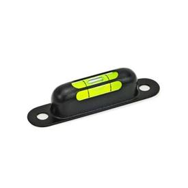 GN 2282 Screw-OnSpirit Levels, Housing Brass, for Mounting with Screws Sensitivity: 50 - Angle minutes, bubble move by 2 mm<br />Material / Finish: MSW - Black, RAL 9005, textured finish<br />Identification no.: 3 - Viewing window top - front - back