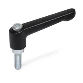 GN 300.2 Adjustable Hand Levers, Zinc Die Casting, with Threaded Stud Steel Zinc Plated Color: SW - Black, RAL 9005, textured finish