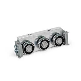GN 2424 Cam Roller Carriages Type: R - Radial roller carriage, lateral arrangement<br />Version: U - With wiper for floating bearing rail (U-rail)