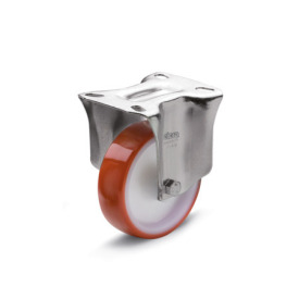 GN 22882 Medium Duty Casters, Wheel Tread Polyurethane, Wheel Core Polyamide, Light Version Bearing type: G - Friction bearing<br />Type (bracket): B - Rigid bracket<br />Coding: L - Light version<br />Material (bracket): NI - Stainless steel sheet metal