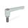 GN 302.1 Flat Adjustable Hand Levers, Zinc Die Casting, Insert Stainless Steel, with External Thread Color: SR - Silver, RAL 9006, textured finish