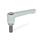 GN 302.1 Flat Adjustable Hand Levers, Zinc Die Casting, Threaded Stud Stainless Steel Color: SR - Silver, RAL 9006, textured finish