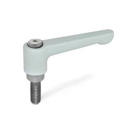 GN 302.1 Manettes indexables plates, zinc moulé sous pression, insert en inox, goujon fileté Couleur: SR - argenté, RAL 9006, finition texturée