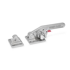 GN 852.3 Stainless Steel Latch Type Toggle Clamps with Safety Hook, Heavy Duty Type Type: T - With mounting holes, without U-bolt latch, with catch
