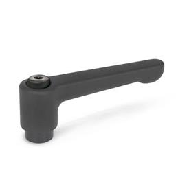 GN 302 Flat Adjustable Hand Levers, Zinc Die Casting, Bushing Steel Color: SW - Black, RAL 9005, textured finish