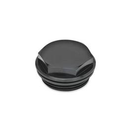 GN 741 Threaded Plugs with and without Symbols, Aluminum, Resistant up to 100 °C Type: OSS - Neutral, black anodized<br />Identification no.: 1 - Without vent hole