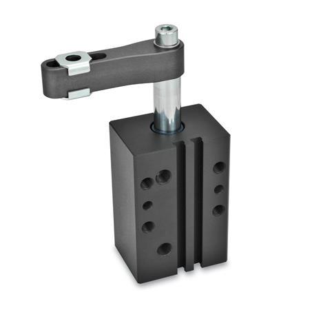 GN 875 Swing Clamps, Pneumatic, in Block Version Type: A - Clamping arm with slotted hole and two flanged washers
