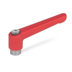 GN 300.1 Verstellbare Klemmhebel, Zink-Druckguss, Buchse Edelstahl Farbe: RS - rot, RAL 3000, strukturmatt