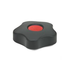 GN 5331 Star Knobs, Low Type, with Colored Cover Caps Type: B - With cover cap<br />Color of the cover cap: DRT - Red, RAL 3000, matte finish