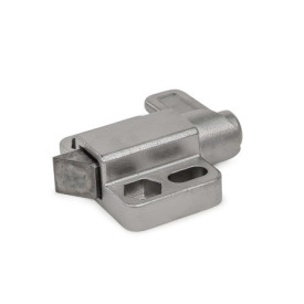 GN 724.3 Spring Latches, Steel / Stainless Steel, with Chamfered Pin, with Flange for Surface Mounting Type: R - right indexing cam<br />Chamfered pin identification no.: 3 - Chamfer, right<br />Material / Finish: NI - Stainless steel precision casting<br />Catch identification no.: 1 - Without catch