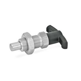 GN 817.4 Stainless Steel Indexing Plungers with T-handle Material: NI - Stainless steel<br />Type: BK - without rest position, with lock nut