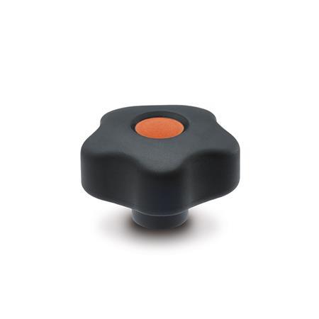GN 5337.6 Softline Star Knobs, Plastic, with Colored Cover Caps Color of the cover cap: DOR - Orange, RAL 2004, matte finish