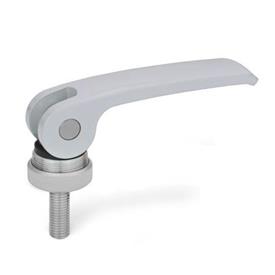 GN 927.4 Clamping Levers with Eccentrical Cam with Threaded Stud, Lever Zinc Die Casting Type: A - Plastic contact plate with setting nut<br />Color: S - Silver, RAL 9006