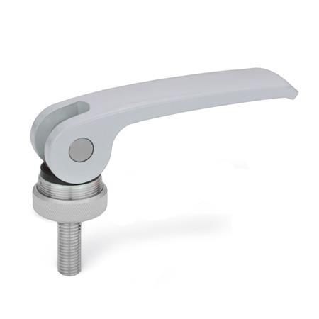GN 927.4 Clamping Levers with Eccentrical Cam with Threaded Stud, Lever Zinc Die Casting Type: A - Plastic contact plate with setting nut
Color: S - Silver, RAL 9006