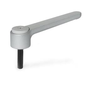 GN 126 Flat Adjustable Tension Levers, Zinc Die Casting, Threaded Stud Steel Color: SR - Silver, RAL 9006, textured finish