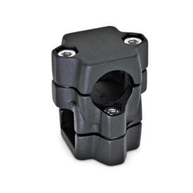 GN 134 Two-Way Connector Clamps, Multi Part Assembly d<sub>1</sub>: B - Bore<br />d2/s2: V - Square<br />Finish: SW - Black, RAL 9005, textured finish