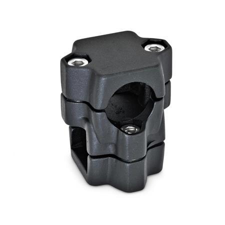 GN 134 Two-Way Connector Clamps, Multi Part Assembly d1/s1: B - Bore
d2/s2: V - Square
Finish: SW - Black, RAL 9005, textured finish