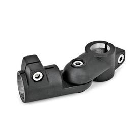 GN 284 Swivel Clamp Connector Joints, Aluminum Type: T - Adjustment with 15° division (serration)<br />Finish: SW - Black, RAL 9005, textured finish