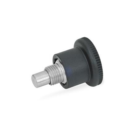 GN 822 Mini Indexing Plungers, Covered Indexing Mechanism Material: NI - Stainless steel
Type: B - Without rest position