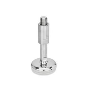 GN 31 Stainless Steel Leveling Feet with Rubber Pad Type (Base): C4 - Polished, rubber vulcanized, white<br />Version (Screw): W - With adjustable sleeve, covered thread, wrench flat at the bottom