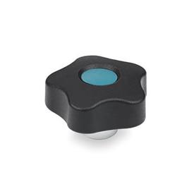 GN 5337.1 Star Knobs with Protruding Steel Bushing, with Cover Cap Type: E - With cover cap (threaded blind bore)<br />Color of the cover cap: DBL - Blue, RAL 5024, matte finish