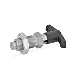 GN 817.4 Stainless Steel Indexing Plungers with T-handle Material: NI - Stainless steel<br />Type: CK - with rest position, with lock nut
