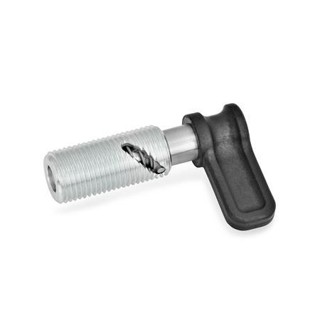 Cam Action Indexing Plunger GN 712.1: Steel, Latch Plastic, Plunger Pin in Standard Position Retracted