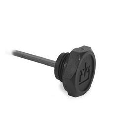 GN 747 Threaded Plugs with DIN-Re-Fill Symbol, Seal Overlying, Plastic Type: B - With dipstick<br />Identification no.: 2 - With vent drilling