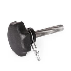 GN 6336.13 Star Knobs with Loss Protection, with Threaded Stud Type: A - Only with retaining ring