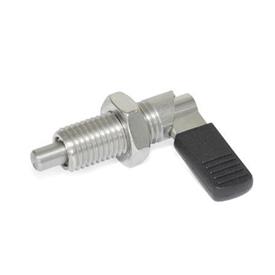 GN 721.5 Cam Action Indexing Plungers, Stainless Steel , without Locking Function Type: LBK - Left-hand lock, with plastic cap, with lock nut