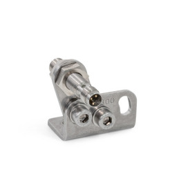 GN 801.3 Équerre de montage, inox, à libération rapide, avec embase horizontale, avec/sans capteur Type: V - Pour sauterelles, avec manette indexable verticale<br />N° d'identification: 1 - Avec capteur de proximité