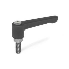 GN 302.1 Flat Adjustable Hand Levers, Zinc Die Casting, Threaded Stud Stainless Steel Color: SW - Black, RAL 9005, textured finish