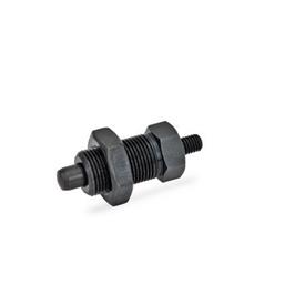 GN 617 Indexing Plunger, Steel / Plastic Knob Material: ST - Steel<br />Type: GK - With threaded stud, with lock nut