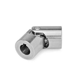 DIN 808 Giunti cardanici con cuscinetto a frizione, acciaio INOX Materiale: NI - Acciaio INOX<br />Codice foro alesato: K - Con sede per chiavetta DIN 6885-1 P9<br />Tipo: EG - Singolo, cuscinetto a frizione