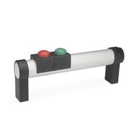 GN 331 Tubular Handles, Aluminum, with Electrical Switching Function Finish: EL - Anodized, natural color<br />Type: T2 - With 2 buttons<br />Identification no.: 1 - Without emergency stop