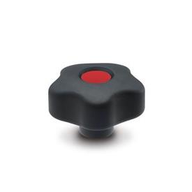 GN 5337.6 Softline Star Knobs, Plastic, with Colored Cover Caps Color of the cover cap: DRT - Red, RAL 3000, matte finish
