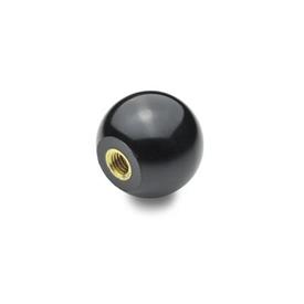 DIN 319 Ball Knobs, Plastic with Brass Insert Material: KU - Plastic<br />Type: E - With tapped bushing<br />Material bushing: MS - Brass