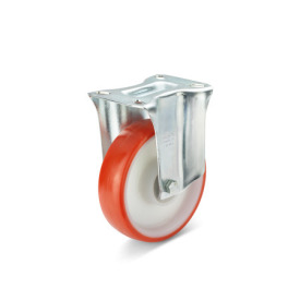 GN 22882 Medium Duty Casters, Wheel Tread Polyurethane, Wheel Core Polyamide, Light Version Bearing type: K - Ball bearing<br />Type (bracket): B - Rigid bracket<br />Coding: L - Light version<br />Material (bracket): ST - Steel sheet metal