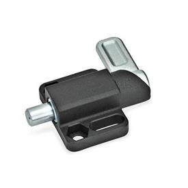 GN 722.3 Spring Latches with Flange for Surface Mounting, Parallel to the Plunger Pin Type: R - Right indexing cam<br />Finish: SW - Black, RAL 9005, textured finish