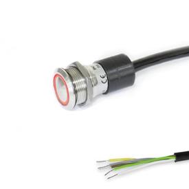 GN 3310 Interrupteurs, inox, à bouton poussoir éclairé Éclairage: RG - rouge/vert (bicolore)<br />Type de raccordement: K - Câble